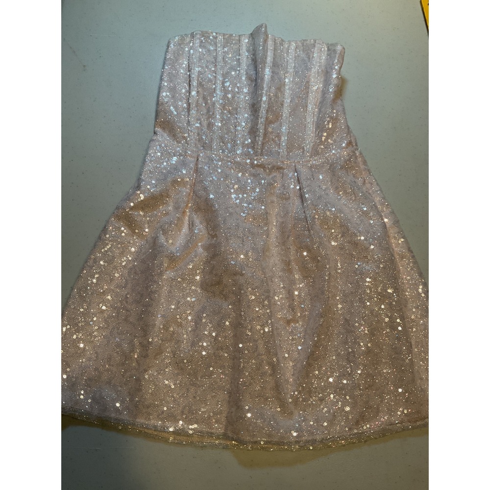 Pink Sequin Strapless Corset Back Cocktail Party Dress Mini Skater Style